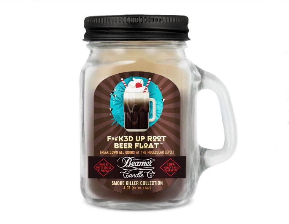 Smoke Killer illatgyertya üvegedényben, füllel és fém kupakkal – Root Beer Float - kicsi